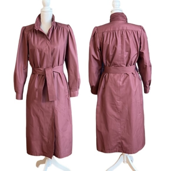 London Fog Trench Coat Belted Vintage Zip Out Liner Beautiful Mauve Purple - Picture 3 of 16